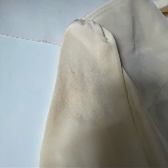 Vintage 1980s Silk Blouse Mock Neck Button Back Floral Embroidered Beaded 10 - Picture 11 of 13